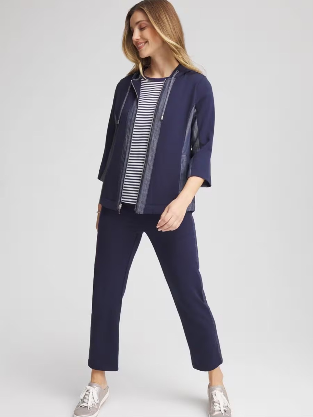 Chico's Zenergy Navy Two French Terry Cambtsy Hooded Zip Jacket & Joggers Set S